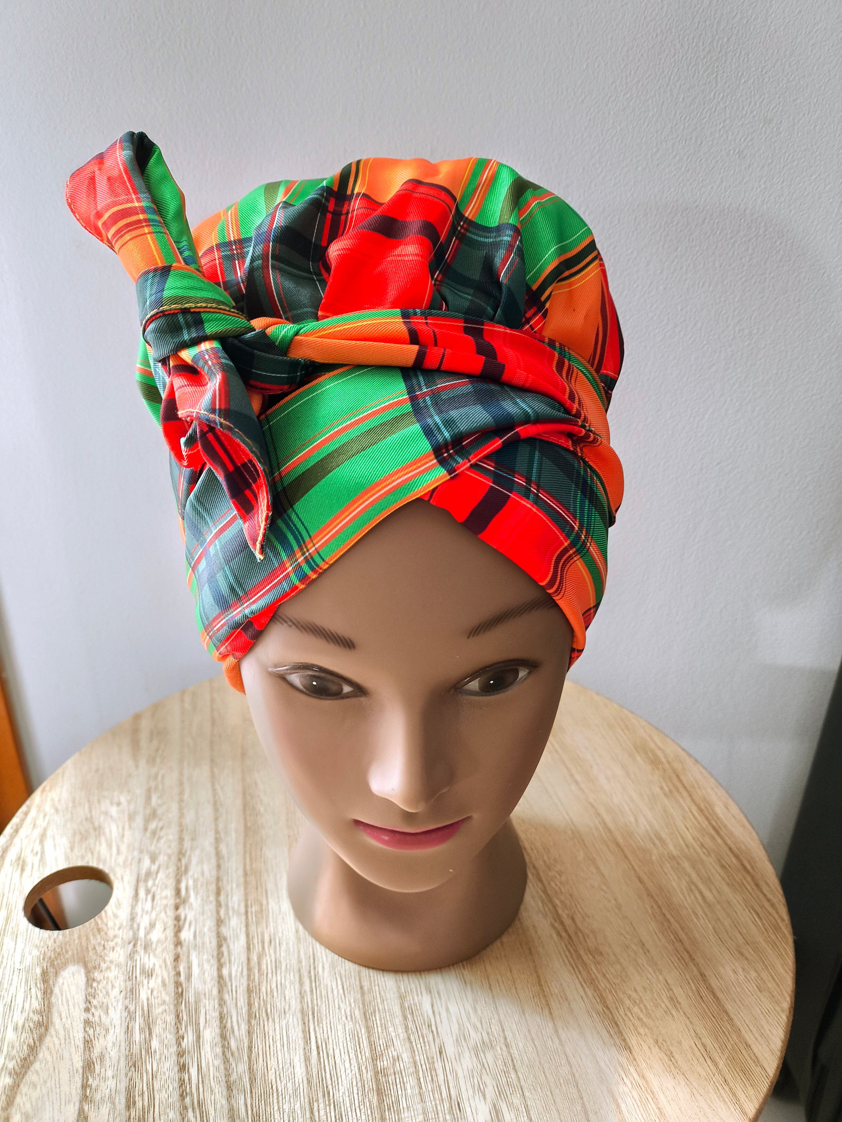 Bonnet madras en satin (AVEC BANDE)